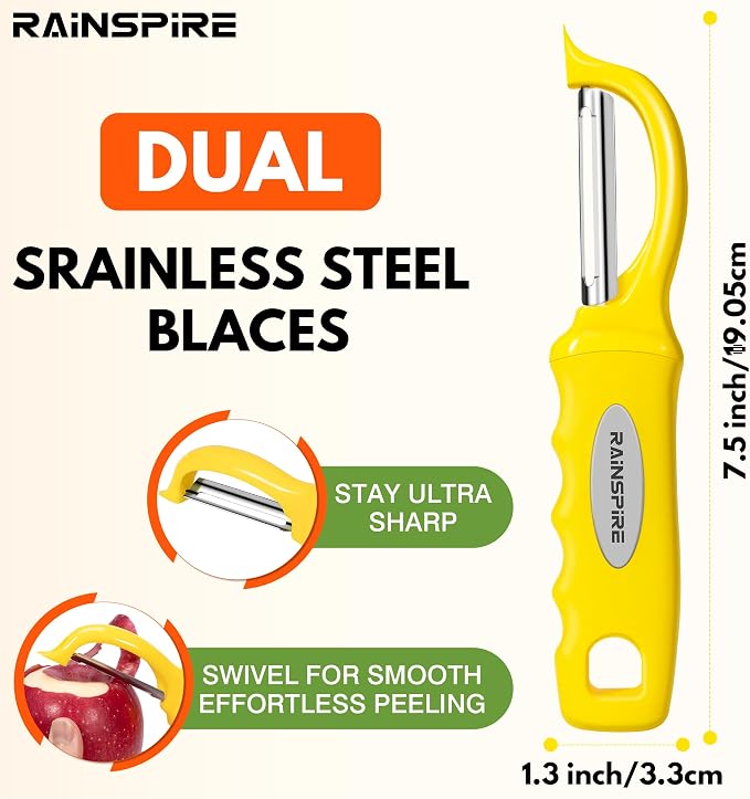 Rainspire Vegetable Peeler Potato Peelers for Kitchen, Sharp Stainless Steel Blades Veggie, Comfortable Handle Fruit Peeler, Carrot Peeler Apple Peeler Dishwasher Safe, Yellow, 2-Pack