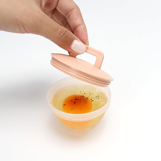 Cute Set of 4 Egg Cooking Pods Mold Boiled Pink Microwave and Stovetop Hard Boiled, Soft Boiled Holder Poacher Cups, Jello Cups with Lids, Square Shaper Fun Cookery Kitchen Gadgets (including oil brush)