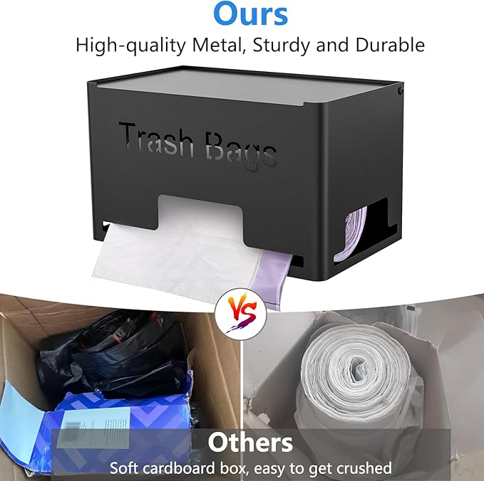 STWWO Extra Large Trash Bag Holder, Garbage Bag Dispenser Holder, Black | Trash Bag Storage Organizer for Kitchen Laundry Room Under Sink, Metal Trash Bag Holder Dispenser Wall Mounted /Freestanding