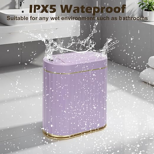 SYNCVIBE Bathroom Sensor Trash Can, 2 Gallon, Butterfly Lid, Purple | Automatic Garbage Can, IPX5 Waterproof Trash Bin, Under-Counter Wastebasket for Bedroom and Living Room