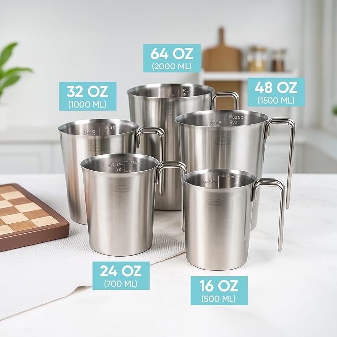 Newness 2-Pack Stainless Steel Measuring Cups Set, Metal Measuring Cup | (3 Marking Including Cup/ML/Oz Scale)(2 & 3 Cup) Metal Measuring Cup with Handle For Prepping, Baking and Cooking, Dishwasher
