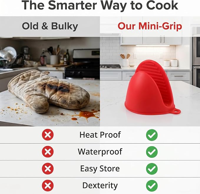 Silicone Cooking Pinch Grips Oven Mitts - Mini Finger Protector Pot Holder for Kitchen,Cooking,Baking,BBQ - Heat Resistant Gloves, 2 Pairs (Black and Red)