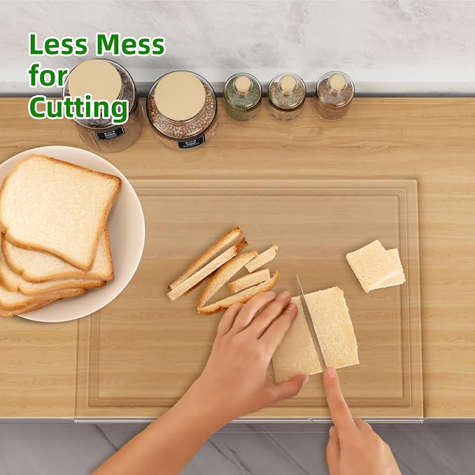 SWSKR Clear Acrylic Cutting Board with Juice Groove 17.5"x13.5" | Non-Slip Base, Clear Cutting Board with Counter Lip, Cutting Boards for Kitchen Countertop, Dough Mat, Kitchen Gadgets 2026