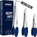 Tongs For Cooking - Silicone Metal Kitchen Tong 7" 9" & 12" Blue | 600°F Heat Resistant Silicone Tong, All Metal handle Locking Tongs with Silicone Tips, Heavy Duty Stainless steel