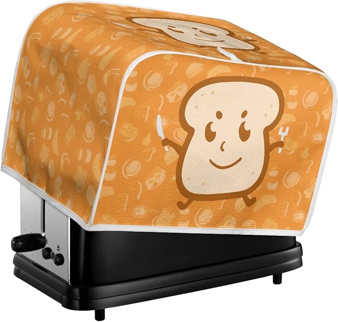 Cute Bread Print Toaster Covers Dust and Greasy Protection Bread Maker Covers for 4 Slice Toasters