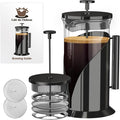 Cafe Du Chateau Stainless Steel French Press Coffee Maker 34 oz - Easy to Use Insulated Coffee Press with 4-Level Filtration, Manual Brewer for Tea, Camping & Travel with BPA Free, Durable Clear Glass