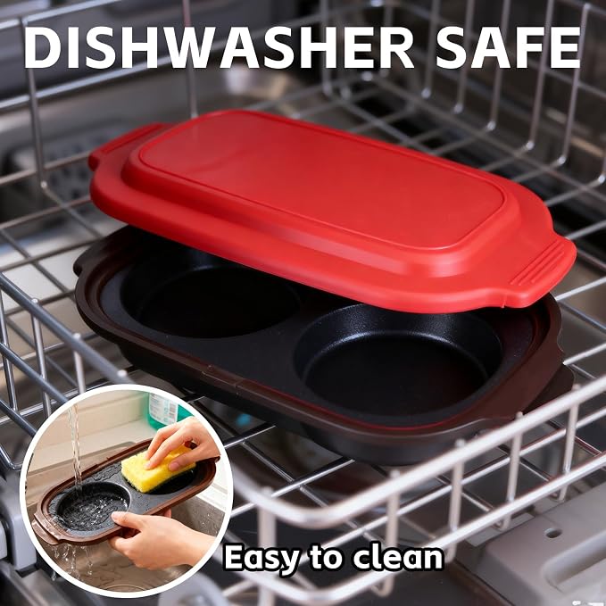Quick-Heat Microwave Egg Cooker, Portable Poacher/Fryer Egg, Egg Cooker for Breakfast Sandwiches Maker for 2 Eggs, for Kitchen, Travel, Gifts Dishwasher-Safe (red)