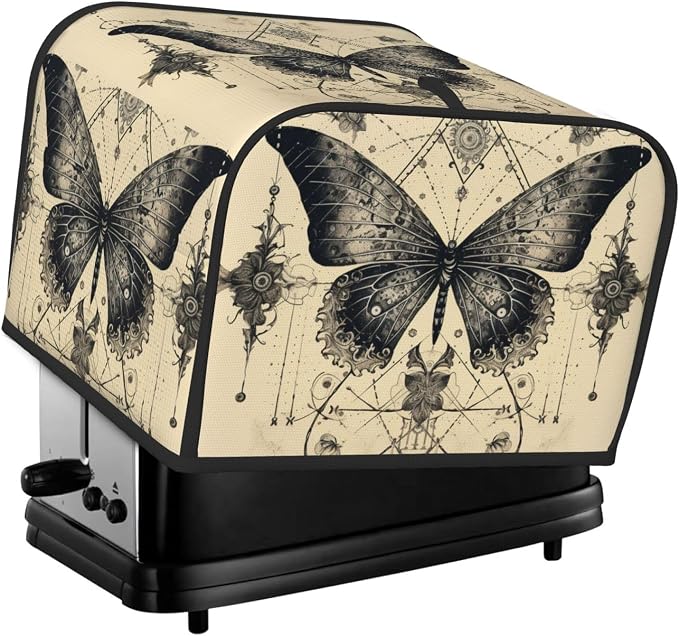 4 Slice Toaster Cover Butterfly Goth Vintage Tarot Dust Proof Washable Kitchen Appliance Cover with Pocket, Oxford Fabric Countertop Toaster Protector for Standard Toasters Small Appliances