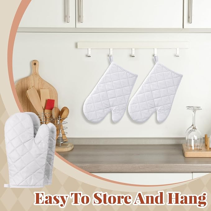 Geyoga 12 Pairs Oven Mitts Heat Resistant Kitchen Long White Oven Gloves Mitts Thick Cotton Winter Quilted Baking Flexible Glove Bulk for DIY Iron on Transfers Cooking BBQ Picnic Kitchen 10.6 Inch