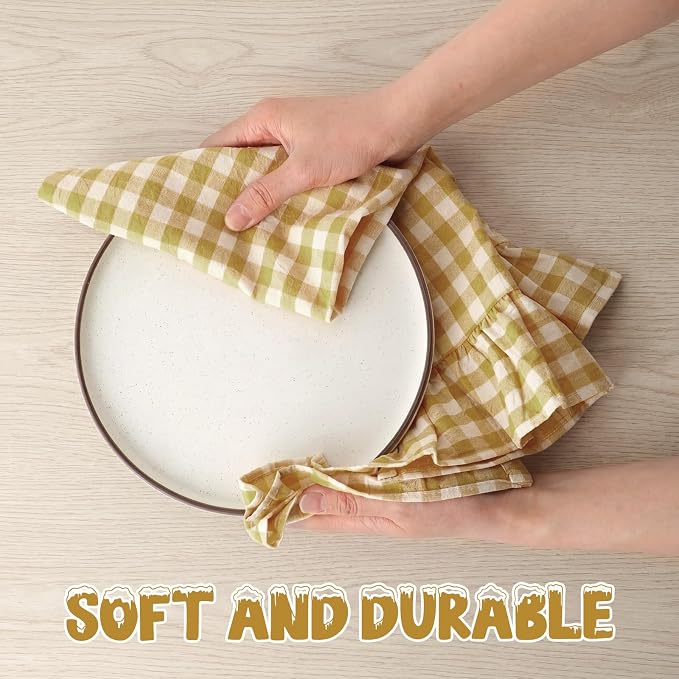HunnmingRe 2 Pcs Yellow Pink Gingham Kitchen Towels Cotton Ruffled | Checked Dish Towels 18"x28" Tea Cloths Plaid Cottage Core Kitchen Decor for Farmhouse Charm Drying Dishes Entertaining Guests