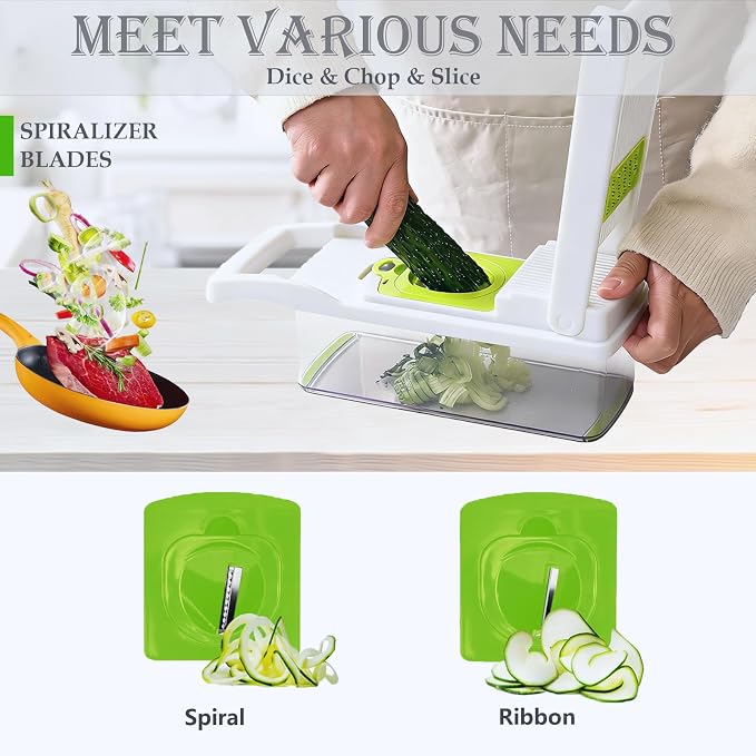 Vegetable Chopper Mandoline Slicer Home Kitchen Appliance Essential Gadget | Pro-Series Veggie Cutter with Container for Food Onion Fruit Salad Potato Christmas Gift House Cooking Supply Tool Item