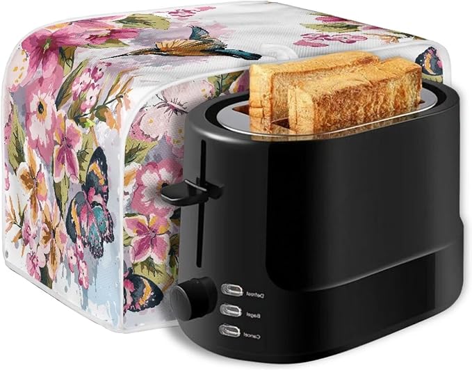 Hummingbird Flower Toaster Cover 4 Slice Fits for Most Standard Carrying Toaster, Anti-Dust Small Appliance Cover, Washable Kitchen Broiler Cover