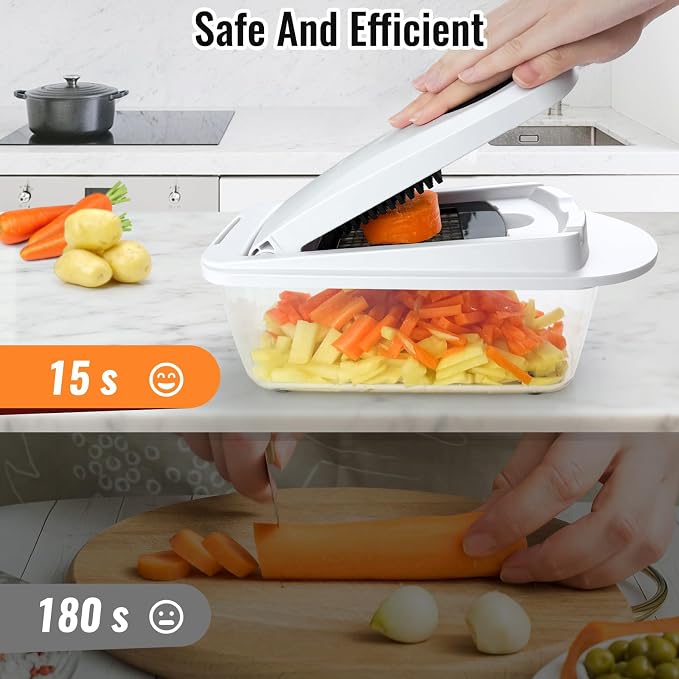 8 Blade All-in-1 Vegetable Chopper Mandoline Slicer with Container, Food Chopper, Onion Chopper, Veggie Cutter for Salad, Kitchen Gadgets Accessories Essentials, White