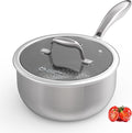 COOKER KING 3 Quart Stainless Steel Saucepan with Lid, Tri-Ply Ceramic Nonstick Pot, Metal Utensil Safe, Dishwasher & Oven Safe up to 900F, Induction Cookware for All Stovetops