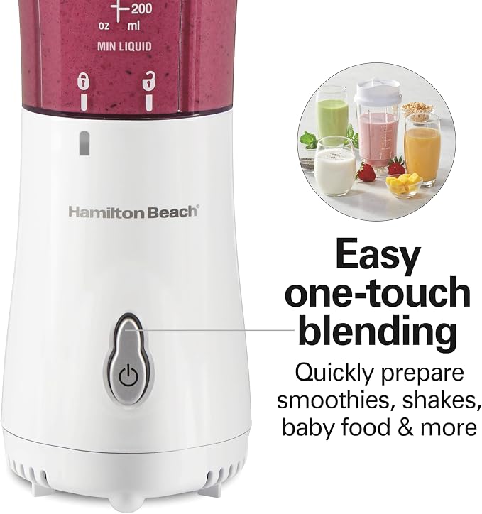 Hamilton Beach Portable Blender for Shakes and Smoothies,14 Oz BPA Free Travel Cup & Lid,Durable Stainless Steel Blades,Personal Smoothie Blender,2 Jars - White (51102V),(Pack of 2)