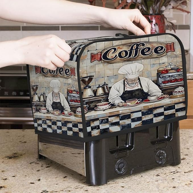 2 Slice Toaster Cover Chef Black And White Design Toaster Covers Two Slice Wide Slot Waterproof and Dustproof Covers for Wide Slot Toasters and Small Appliances Kitchen Decor Gifts