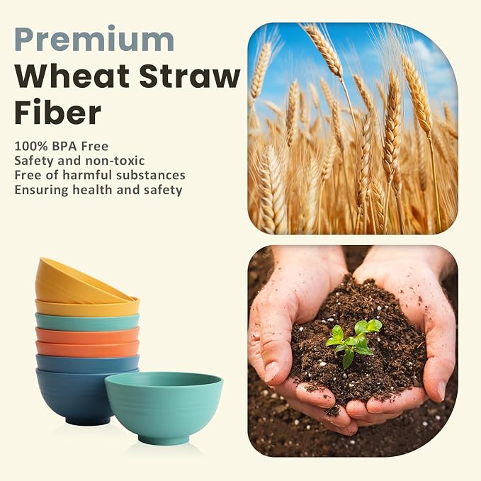 Wheat Straw Small Bowls, Unbreakable Dessert Bowls 8 PCS, 10 OZ Small Plastic Bowl for Kitchen, Microwave & Dishwasher Safe Mini Bowl for Snack, Ice Cream, Yogurt,Portion Control(Multi)