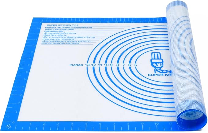 Nonstick Silicone Pastry Baking Mat Large Measurements 16x24'' for Dough | Silicone Baking Mat Counter Mat Dough Rolling Mat/Pie Crust Mat Sourdough Bread Supplies By Folksy Super Kitchen(16×24 Blue)