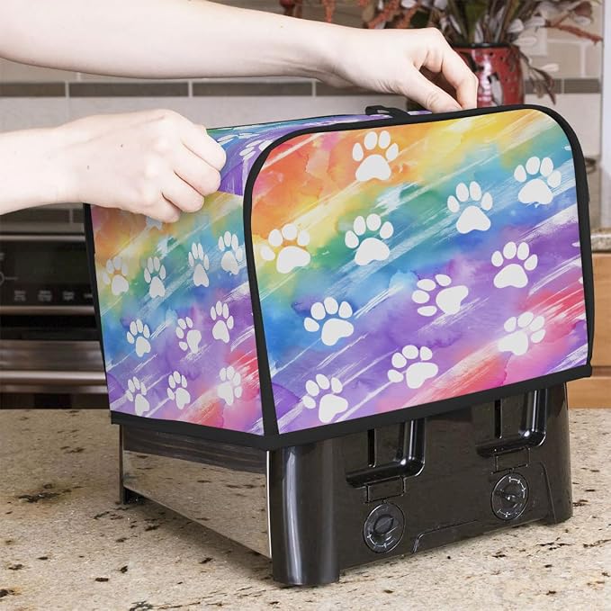 2 Slice Toaster Cover rainbow cute paw print Toaster Covers Two Slice Wide Slot Waterproof and Dustproof Covers for Wide Slot Toasters and Small Appliances Kitchen Decor Gifts