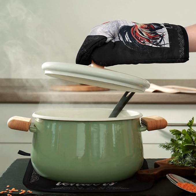 Bencailor 6 Pcs Rooster Chicken Kitchen Decor Rooster Kitchen Towels Chicken Pot Holders and Oven Mitts Sets 2 Farmhouse Gray Cooking Mittens for Cooking Grilling Supply Accessories