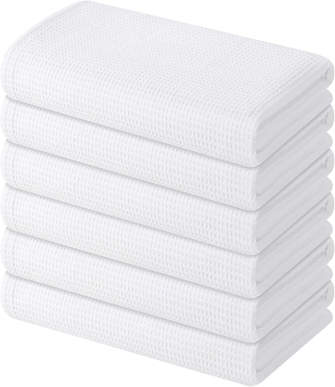 Homaxy 100% Cotton Waffle Weave Kitchen Towels, 6 Pack, White | Soft and Absorbent Dish Towels, 16 x 26 Inches Quick Dry Hand Towels