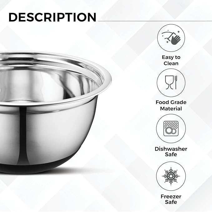 Premium Stainless Steel Mixing Bowls with Lids Non-Slip, Set of 5 Mixing Bowl Set with Silicone Base, Space Saving, Great for Cooking, Baking, Prepping (0.25qt, 1qt, 1.5qt, 3qt, 5qt)