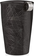 Tea Forte Double-Walled Ceramic Kati Cup, Noir, 12 oz | Insulated Ceramic - Stainless Steel Loose Leaf Infuser - Keeps Tea Hot Longer - Lid Included - Microwave & Dishwasher Safe