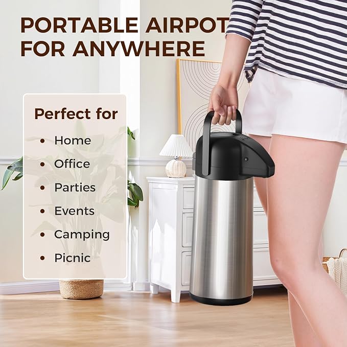 Coffee Carafe for Keeping Hot, 102OZ / 3L Airpot Coffee Dispenser with Pump | Large Thermal Coffee Urn for Hot Drinks Tea Liquid, 304 Insulated Stainless Steel Hot Water Beverage Dispenser for Parties