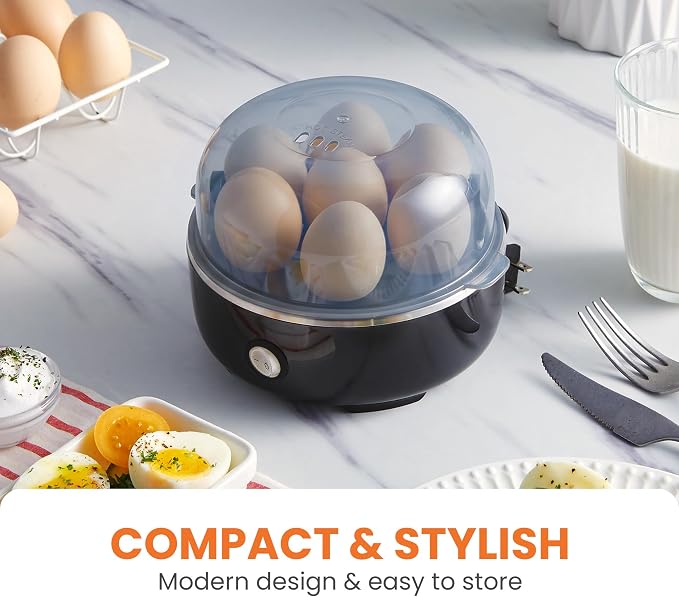 Elite Gourmet EGC115B Easy Egg Cooker, 7-Egg, BPA-Free, Classic Black | Cooks soft, medium, or hard-boiled eggs with auto shut-off - electric operation - includes measuring cup