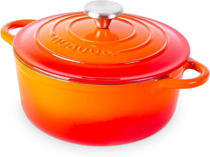 Cast Iron Dutch Oven with Lid-Non-Stick Ovenproof Enamelled Casserole Pot- Sturdy Dutch Oven Cookware - Orange, 3.1- Quart, 22cm- by Nuovva