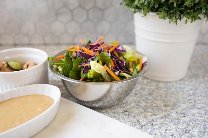 Fox Run Brands 1/2-Quart Stainless Steel Mixing Bowl, Silver | Perfect For Dips, Sauces, Eggs & Dressings | Stable Flat Base | Durable & Dishwasher Safe Stainless Steel Bowl | Mix & Serve