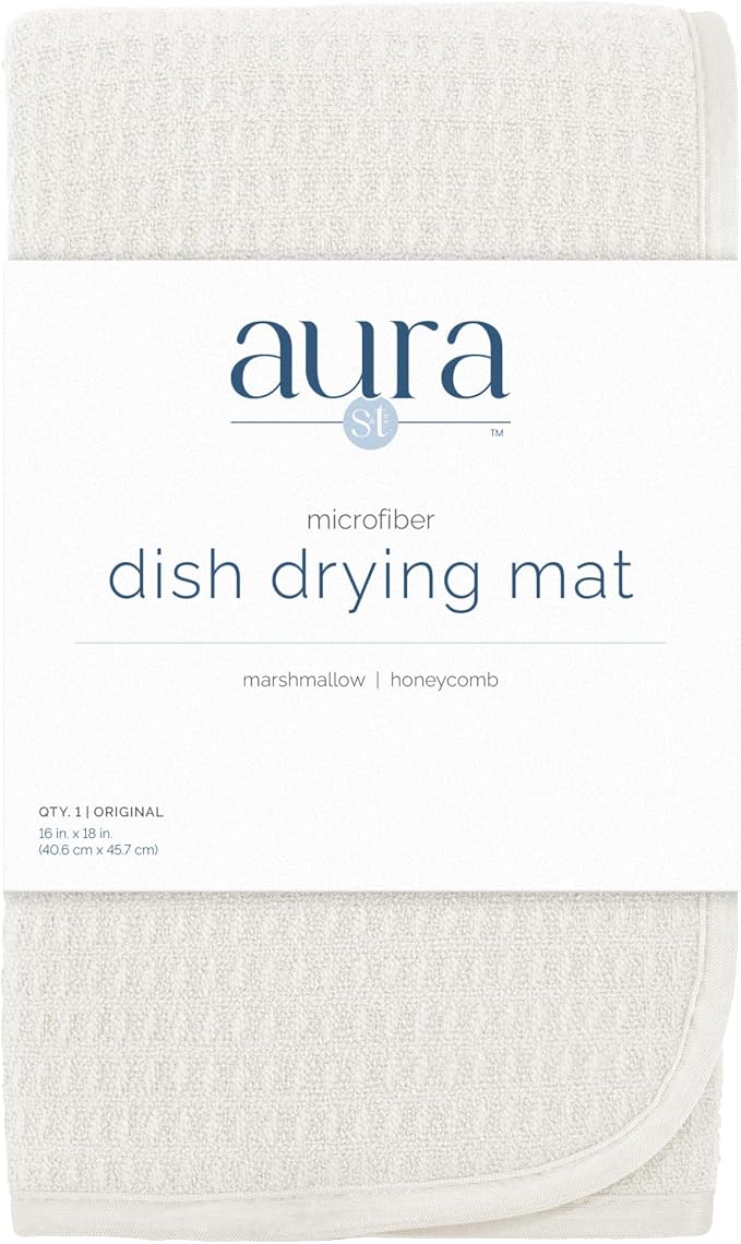 S&T INC. Dish Drying Mat, 16" x 18", Large, Cream | Absorbent Microfiber, Kitchen Counter Mat for Dishes, Utensils, Pots and Pans, Machine Washable
