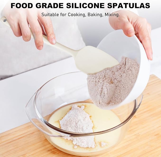 NileHome Silicone Spatula Set, 6 Pieces Food Grade Kitchen Utensils with Silicone Brush Heat Resistant Up to 600°F Dishwasher Safe BPA-Free Rubber Spatula for Scraping, Baking, Cooking, Mixing-Ivory