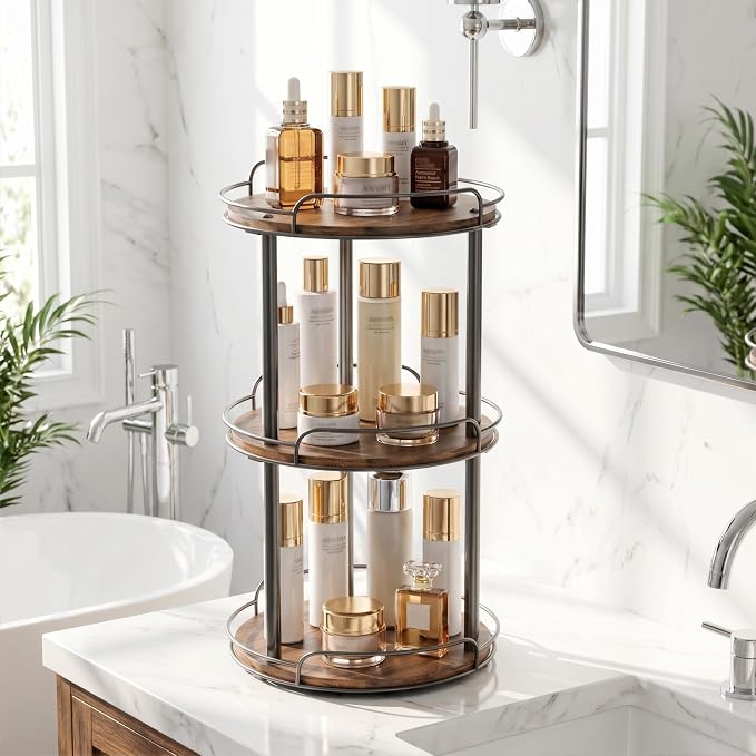 12'' Lazy Susan Turntable Organizer, 3-Tier Rotating Spice Rack | Wooden Lazy Susan, for Cabinet, Table Top, Kitchen Countertop, Pantry, Bathroom, Vanity, Home Decor