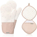 Oven Glove Cute,Cooking Mittens,Oven Mittens for Kitchen,Oven Gloves for Kitchen,Washable Silicone Oven Mitts Heat Resistant 500°F, Potholders for Kitchens Cooking Baking(Cream