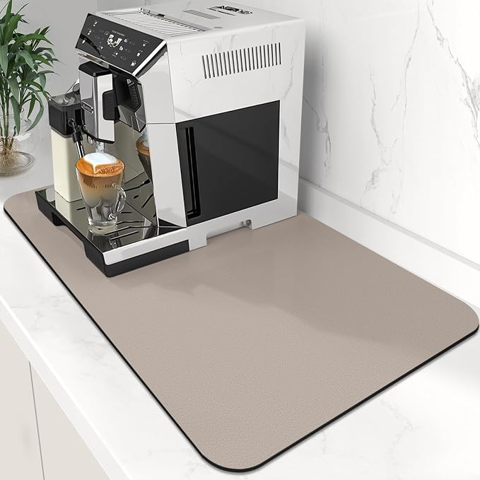 Coffee Mat Super Absorbent Dish Drying Mat Coffee Bar Mat 12"x 19", Khaki | Match with Coffee Machine Accessories Large Drying Mats for Kitchen Counter