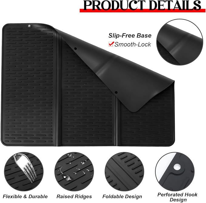 Suclain Stove Top Cover for Electric Stove 28" x 20" Foldable Glass Cooktop Protector Black Flat Silicone Mat Induction Ceramic Cooktop Oven Top Cover Dish Drying Mat for Christmas gifts