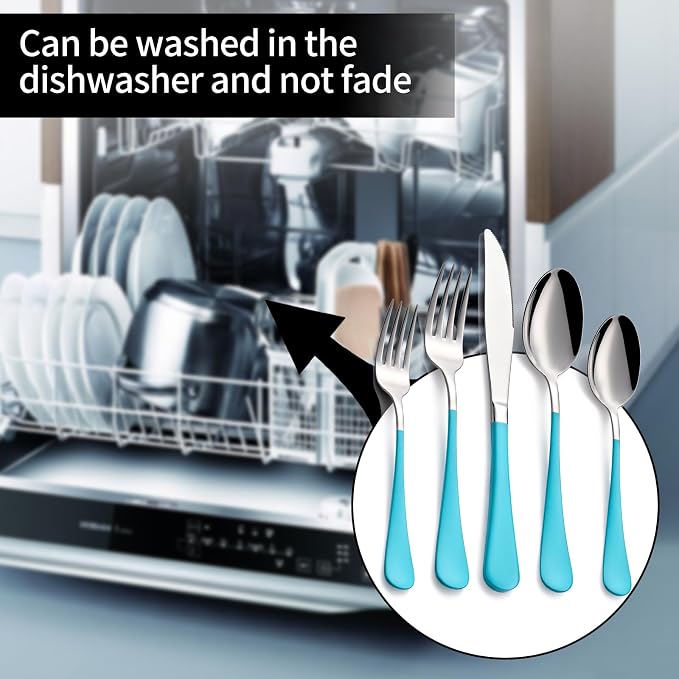 20-Pieces Blue Silverware Sets for 4,Blue Handle Stainless Steel Cutlery Set, Include Forks Spoons and Knives Set, Dishwasher Safe Utensil Sets for Home Restaurant