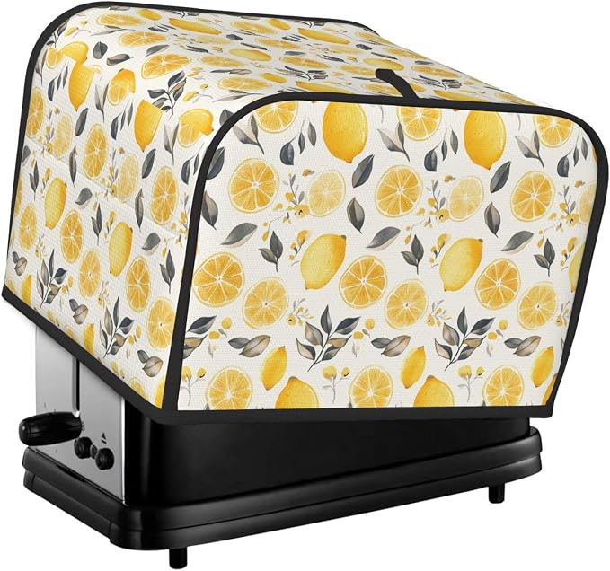 4 Slice Toaster Cover Lemon Watercolor Fruit Dust Proof Washable Kitchen Appliance Cover with Pocket, Oxford Fabric Countertop Toaster Protector for Standard Toasters Small Appliances