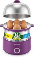 14 Eggs Electric Egg Cooker, 350W Rapid Egg Boiler with 30-Min Timer & Auto Shut-Off, Stainless Steel, Dishwasher Safe for Soft, Medium, Hard Boiled, Steamed Eggs, Vegetables & Seafood, Purple