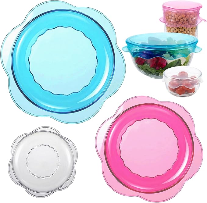 3PCS Silicone Stretch Lids for Food Storage, Reusable Elastic Silicone Lids for Bowls, Cups, Jars Cover, Microwave & Freezer Safe