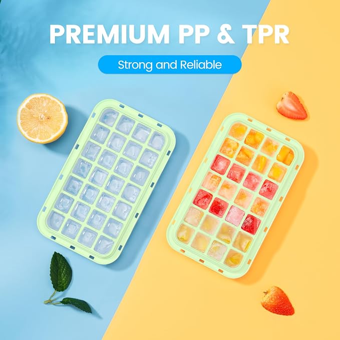 Ice Cube Tray with Lid and Bin, Easy Release 84 Cubes for Freezer | Food-grade BPA-free PP and ABS. Ice cubes for fruit, cocktails, iced coffee. Space-saving stackable with scoop
