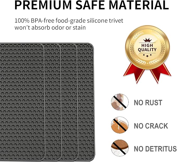 Silicone Trivets for Hot Pots and Pans, Multi-Purpose Trivet Mat for Hot Dishes Set of 4, Heat Resistant Durable Flexible Silicone Pot Mat for Countertop, Easy to Wash and Dry, Dark Gray, Square