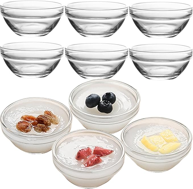 3in 2.5oz Small Clear Glass Ramekins Custard Bowls, 10 Pack Mini Glass Dipping Sauce Cups Pinch Bowl, Little Kitchen Condiment Ingredient Prep Salad Dishes, Dishwasher Microwave Freezer Safe