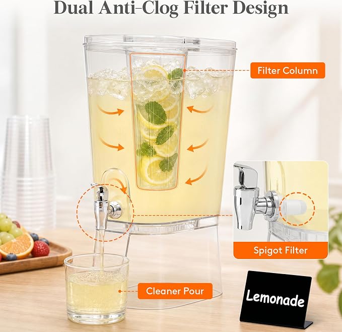 Lifewit 2 Gal Drink Dispenser with Fruit Infuser & Leak-Proof Spigot, 2 Pcs | BPA-free Plastic Beverage Container with Stand, Large Capacity for Lemonade Stand & Mimosa bar, Pitcher for Juice, Tea, Soda