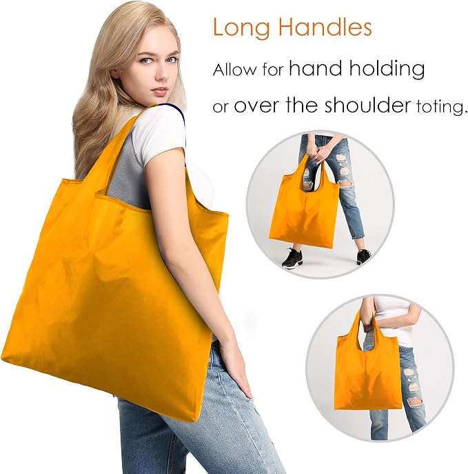 BeeGreen Orange Reusable Grocery Bags Wholesale Pumpkin Reusable Kitchen Bags Bulk Foldable-Machine Washable with Zipper Storage Pouch 50 Packs