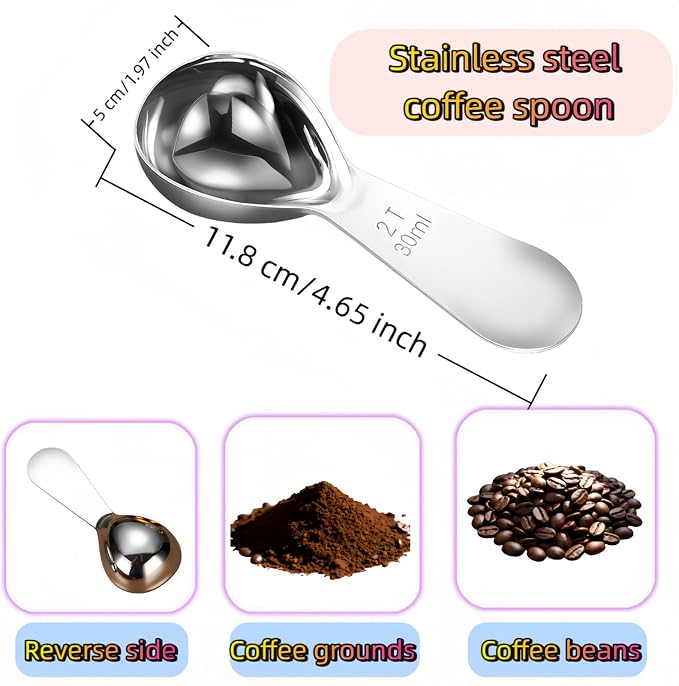 1 Tbsp(30ml) Coffee Scoop,Stainless Steel Measuring Spoons for Coffee,Protein Powder,Sugar,Easy Read Laser Engraved Mark,Short Handle Fits in Container,Rust-Resistant,Drop-Resistant (2T 30ml)