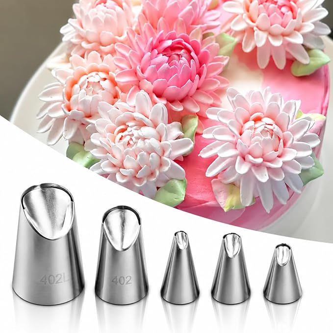 Dr.Pedi 5 Pieces Rose Flower Piping Tips Set Cake Decorating Tips Icing Piping Nozzles Set Cupcake Decorating Kit Cupcake Pastry Tool