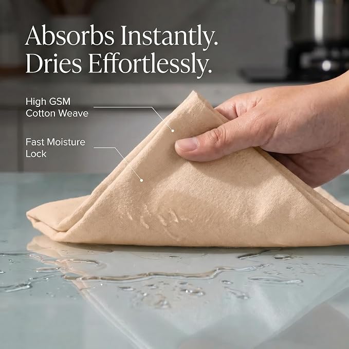 Urban Villa Kitchen Towels Cotton Dish Towels 20”x30” (Set of 6) Beige