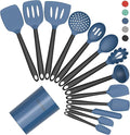 Coukre Silicone Kitchen Cooking Utensils Set, Heat Resistant, 14-Piece | Dishwasher-Safe, Food-Grade Silicone, BPA-Free, Spatulas, Spoons & Turner, Safe for Nonstick Cookware, DarkBlue